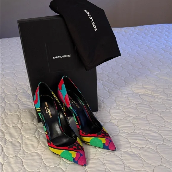 Saint Laurent Multicolor Floral Pointed-Toe Stiletto Pumps - Bright Print - Picture 7 of 9